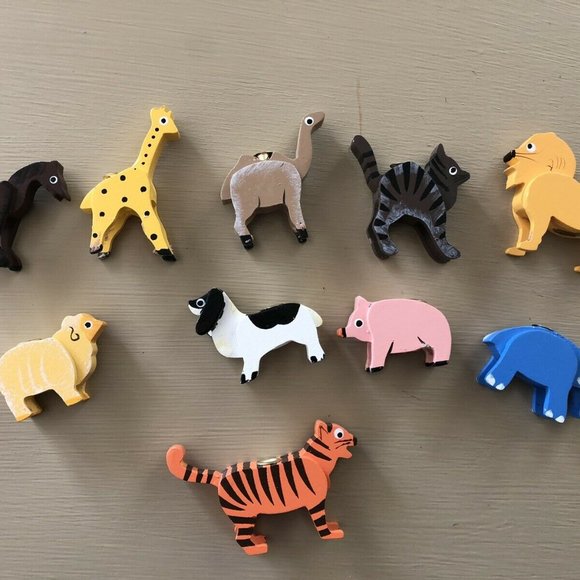 Birthday Animal Candleholders Restoration Hardware 10 Pieces Wood Hand Painted - Picture 3 of 4